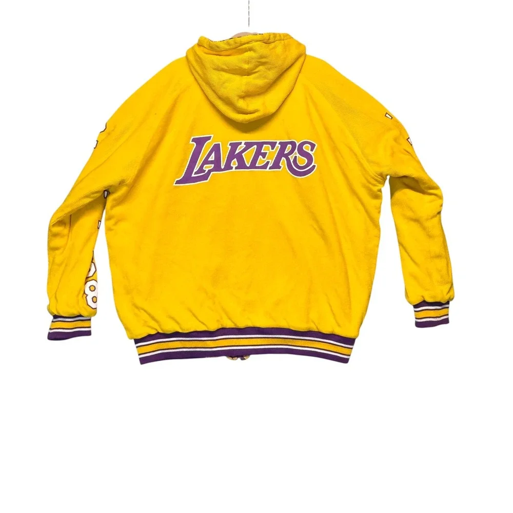 LA Lakers Reversible Jacket Mens 3XL Yellow Purple Waffle Knit Hooded NBA G-III